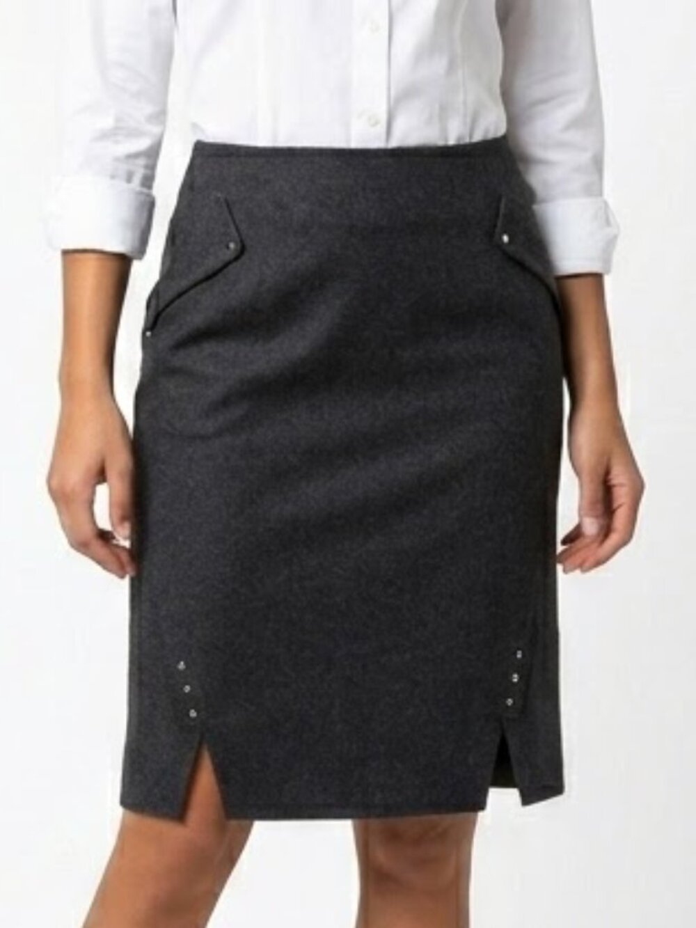 Per Se Wool Cashmere Blend Studded Pencil Skirt Black Mid Length Size 10